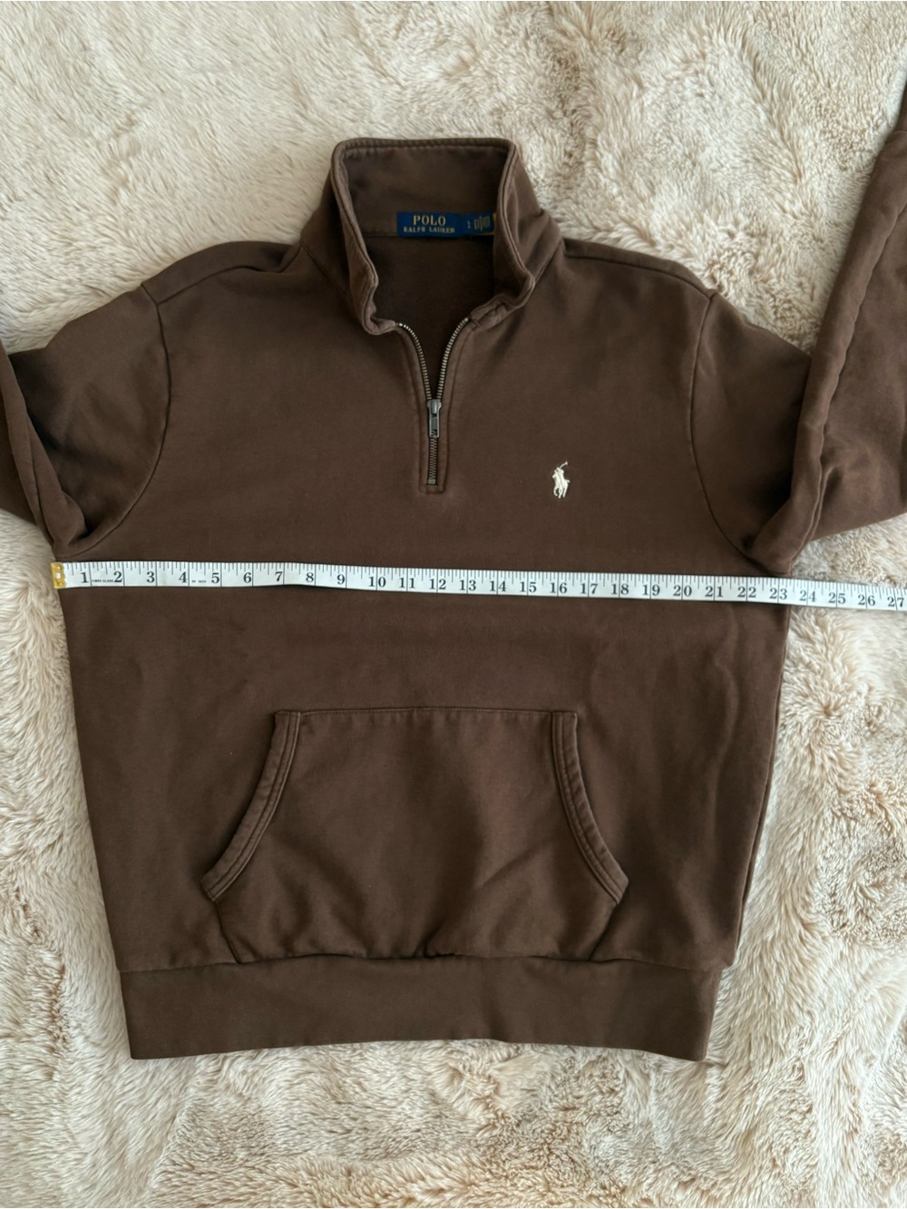 Polo Ralph Lauren Brown French Terry Quarter Zip Sweatshirt Size Large Preppy - Picture 5 of 16